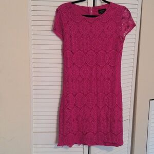 Laundry By Shelli Segal Hot Pink Crochet Lace Mini Dress